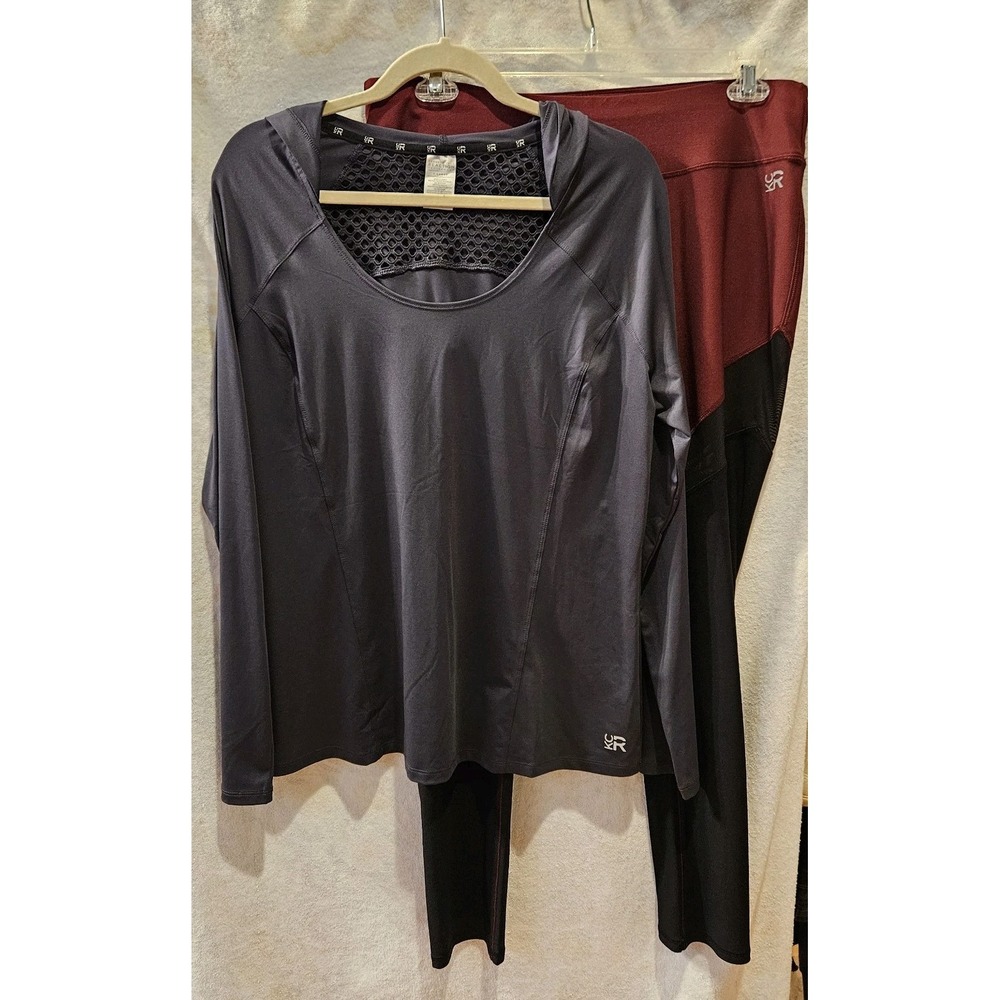 Kenneth Cole Reaction Women's Activewear Set XL Hooded Top Leggings Mesh Details
